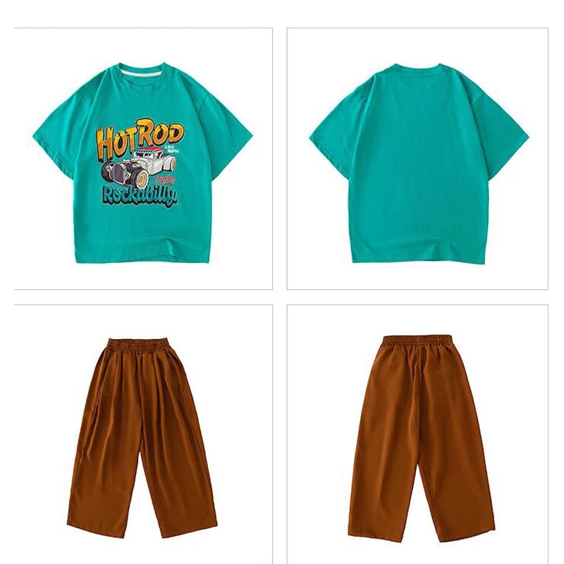 Trajes de Kpop para niños, ropa de Hip Hop, camiseta verde, ropa de calle informal, pantalones de sudor para niña, ropa de baile de Jazz, disfraz de espectáculo