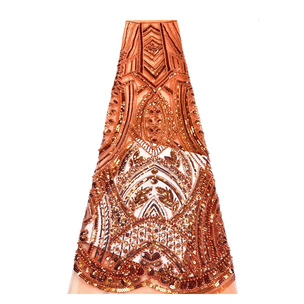 Tessuto di pizzo africano con paillettes Tessuto di perline di maglia con perline fatto a mano 2025 Abito da sposa ricamato francese nigeriano Abito da torta