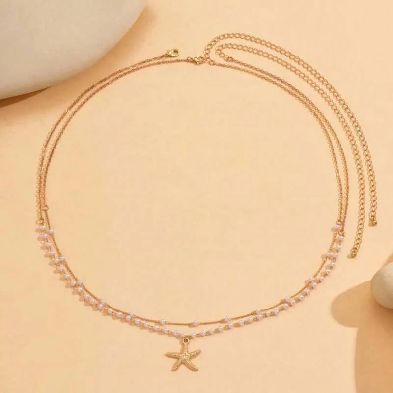 خمر اللؤلؤ دلاية شكل نجمة الخصر سلسلة للنساء جديد عصري الذهب اللون طبقة مزدوجة مطرز البطن سلسلة مجوهرات للجسم هدايا الحفلات #2