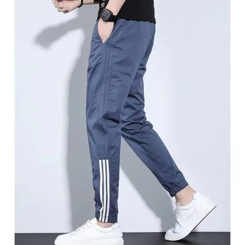 Summer Boyfriend 2024 Slim Loose Patchwork Elasticized Drawstring Pocket Fashion Solid Color Casual Sports Straight Leg Pants