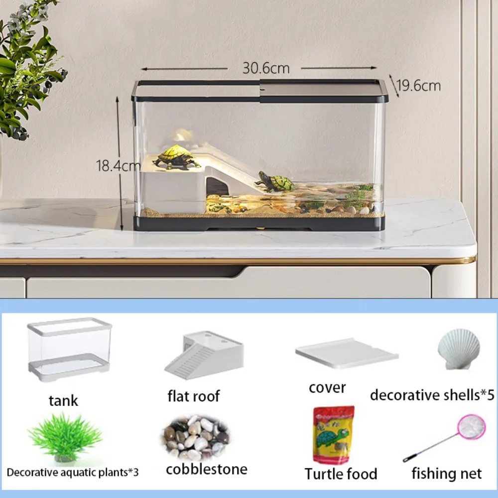 transparent-turtle-fish-tank-with-basking-platform-decorative-aquatic-plants-reptile-tank-habitat-multi-purpose