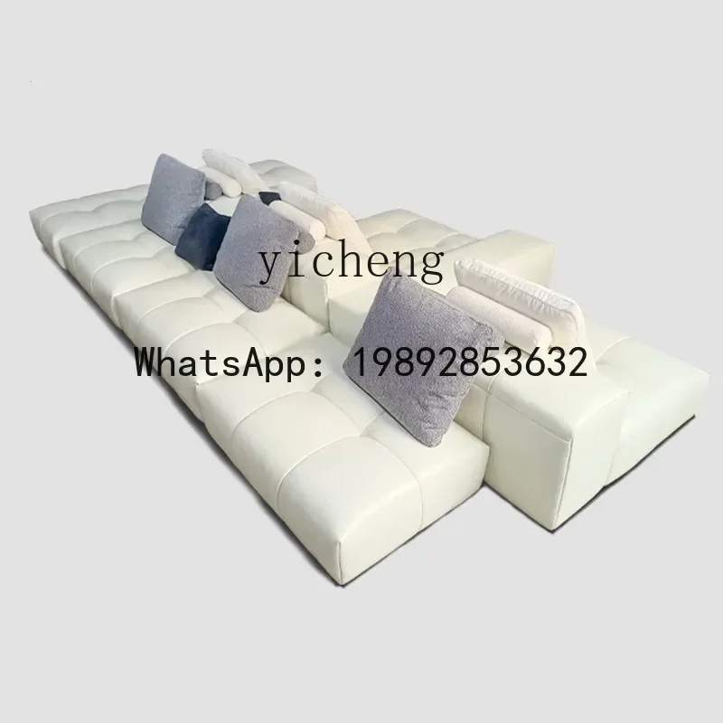 

B1 Leather Sofa Cream Style Tofu Block Sofa Simple Module Square Living Room Furniture