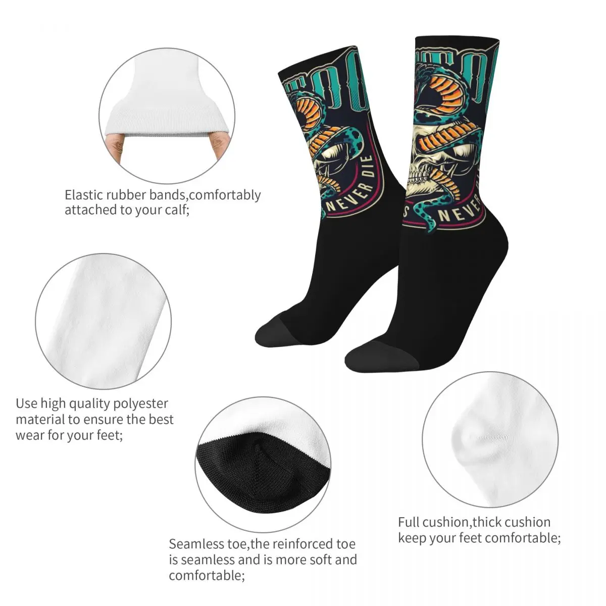 Good Tattoos Never Die Accessories Socks Compression Snake And Skeleton Graphic Long Socks Warm for Women's Little Small Gifts