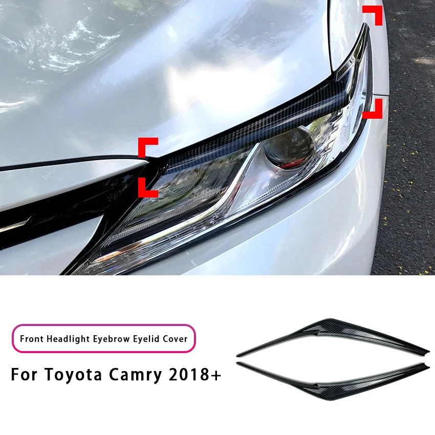 2Pcs Headlight Cover Eyelid Eyebrow For Toyota Camry 2018+ Gloss Black Headlight Eyelids Car Body Kit Auto Accessories
