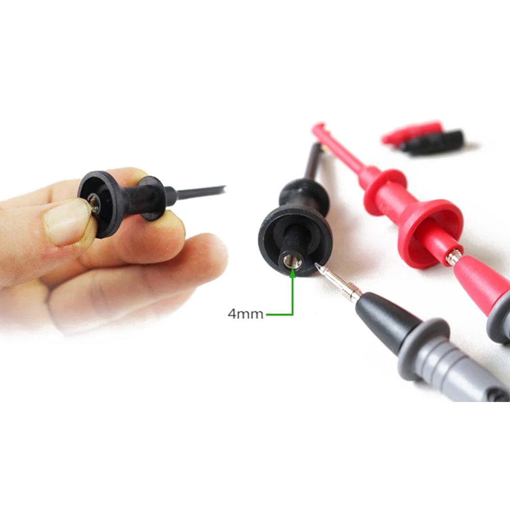 

2PCS Multimeter Probe Hook with 7.5mm Extension Hook 4mm Threaded Socket IC Spring Telescopic Test Clip Multimeter Pen Test Hook