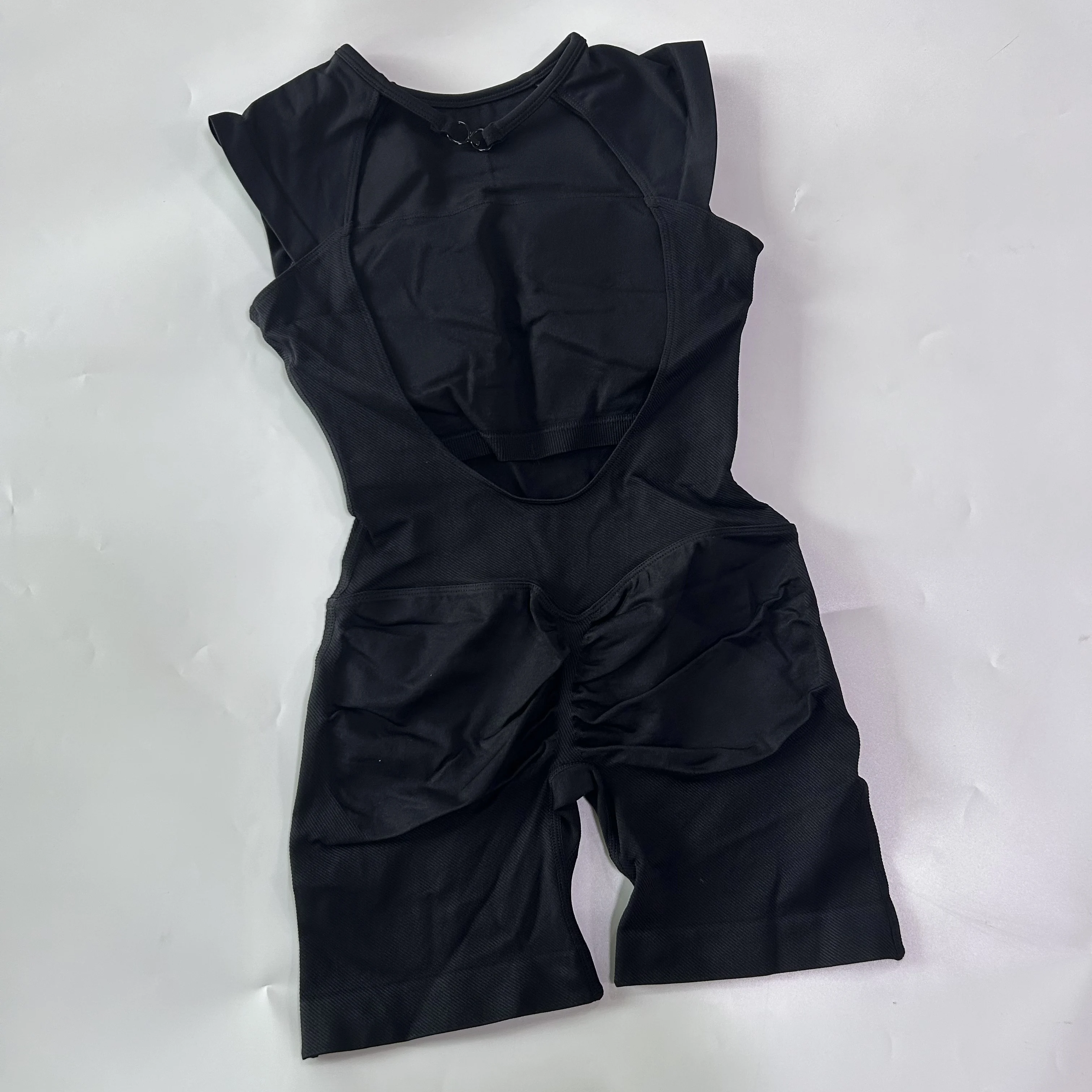 Pericic Kurzarm-Einteiler-Jumpsuit für Damen, Rückenfrei, Ausgeschnitten, Fitnesskleidung, Scrunch-Workout-Sportbekleidung, Yoga-Bodysuit-Set – Detail 18