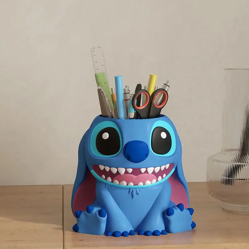 Disney Cartoon Pen Holder Stitch Kawaii Creativity Remote Control Storage Box Desktop Large Capacity Box Decoration Ornament