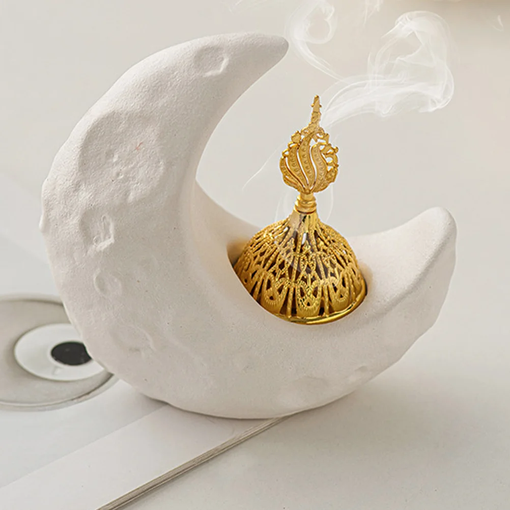 

Ceramic Incense Burner Moon Shaped Desktop Aromatherapy Holder Incense Cone Burner Decorative Censer Handy Censer