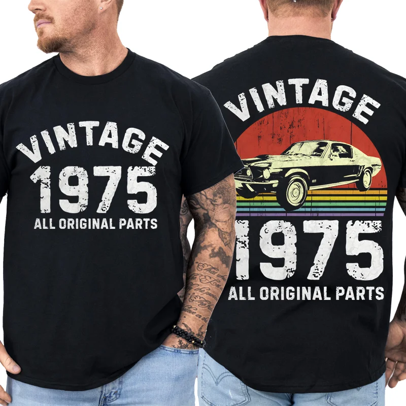الكلاسيكية خمر 1975 جميع الأجزاء الأصلية التي شيرت الرجال قصيرة الأكمام هدية عيد ميلاد تي شيرت تي شيرت غير رسمي لينة المحملة القمم أبي الملابس