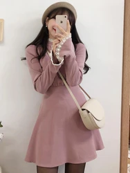 2022 capodanno Party Date Dresses Hot Women Lace Flare Sleeve A Line Cute Korea Japanese Style dolcevita Vintage Dress Pink 1271