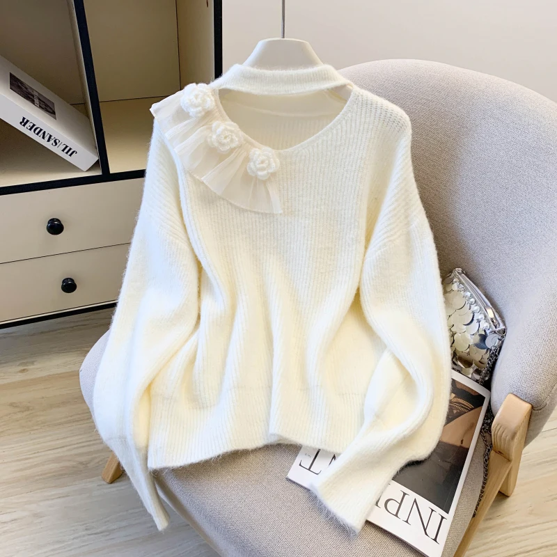 البرتقال 3D زهرة الربط الجوف خارج Ne شنقا Batwing Sve تصميم فريد سترة الخريف الشتاء المرأة طويلة Sve طاقم...