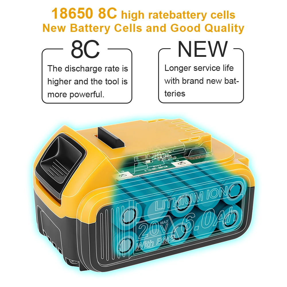 Camason 6ah Batterij Voor Dewalt 18V 20V Elektrisch Gereedschap Oplaadbare Elektrische Gereedschapsaccessoires Lithiumbatterijen Vervangen Dcb200 184