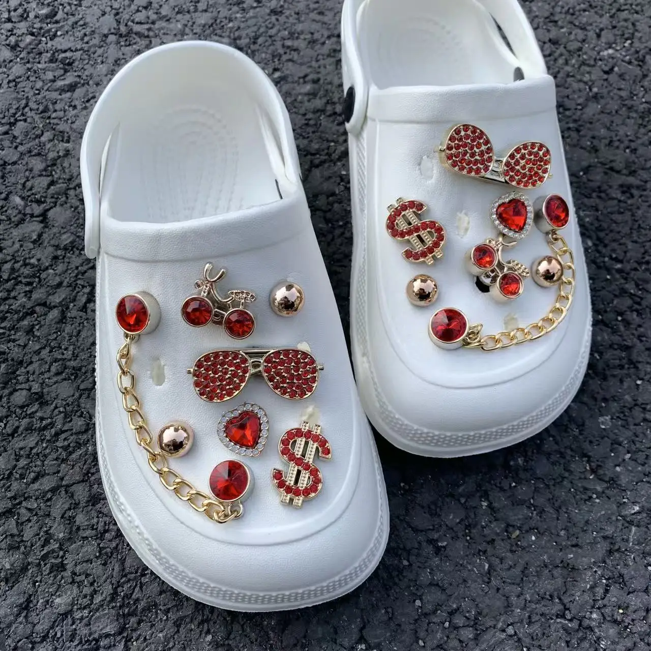 14pcs Kit Shoes Charms Fashionable Luxury Red Rhinestone Shoe Accessories, Perfect for New Year, Valentine's Day, Dancing, Birth