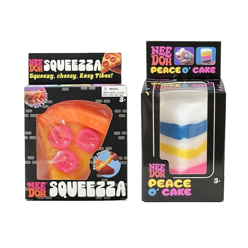 Needoh Peace Cake Pizza Slice TPR Squeeze Squishy Toys Stress Anxiety Relief For Autism ADHD Pressure Relax Sensory Toy Gift