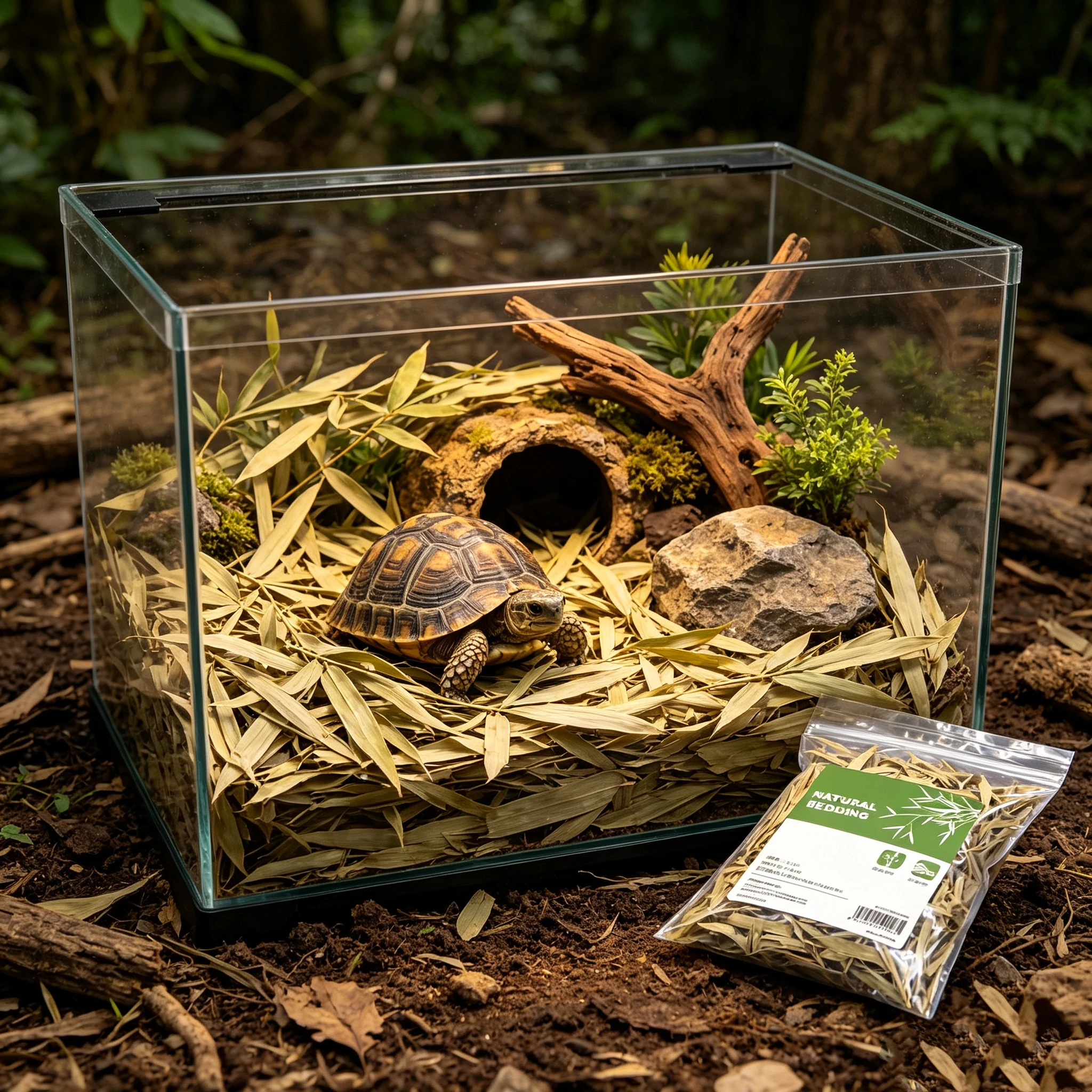 Reptile Natural Bamboo Leaf Bedding Forest Terrarium Substrate Decor Moisture‑proof Dry Leaves for Turtle Lizard Snake Habitat view 2