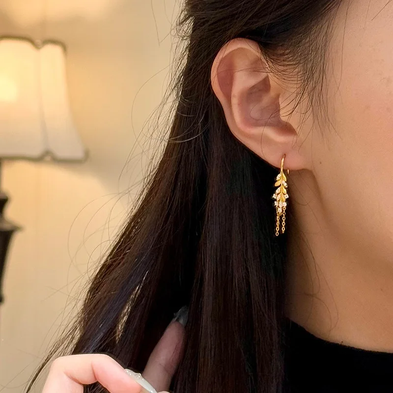 

luxury real gold jewelry 24k certifid style tassel wheat earrings, feminine, fashionable, high-end and exquisite earrings