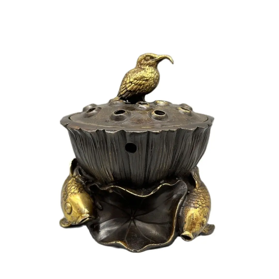 Bronze Aroma Diffuser Lotus Flower Incense Burner Sculpture Bird Statue Fish Abstract Modern Art Sculpture Home Decor Crafts