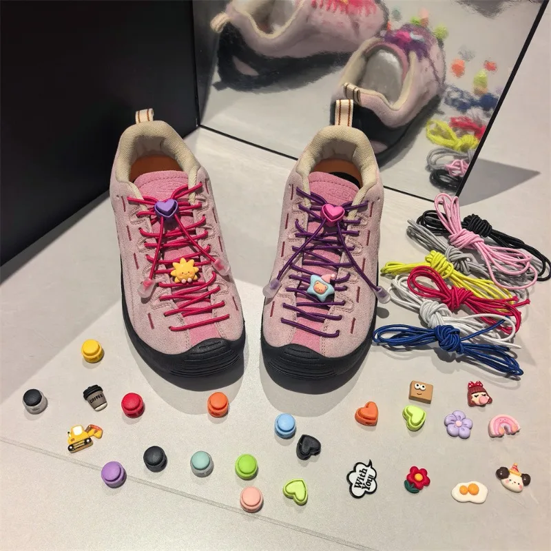 Cute Heart No-Tie Elastic Shoelace Set, DIY Cartoon Shoe Charms, Lazy Shoelace Lock Adjuster Accessories for Hiking Shoes