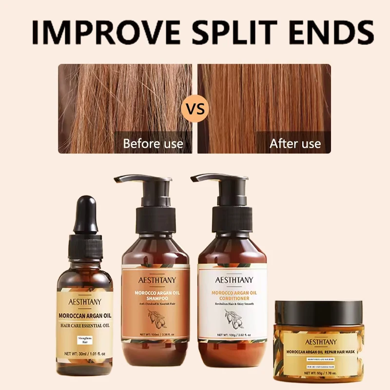 

1 Set Moroccan Argan Oil 4-in-1 Hair Care Travel Kit - Repair & Shine Shampoo Conditioner Mask & Oil for Damaged Hair