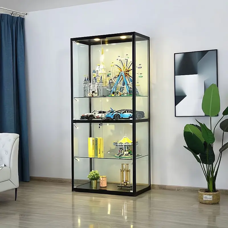 

custom.Cheap Fashion Aluminum Showcase Tall Boutique Display Cabinet Lockable Glass Display Cabinet with LED Light for Model Toy