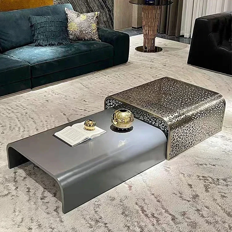 Removable side table light luxury high-end coffee table home luxury villa metal hollow corner combination