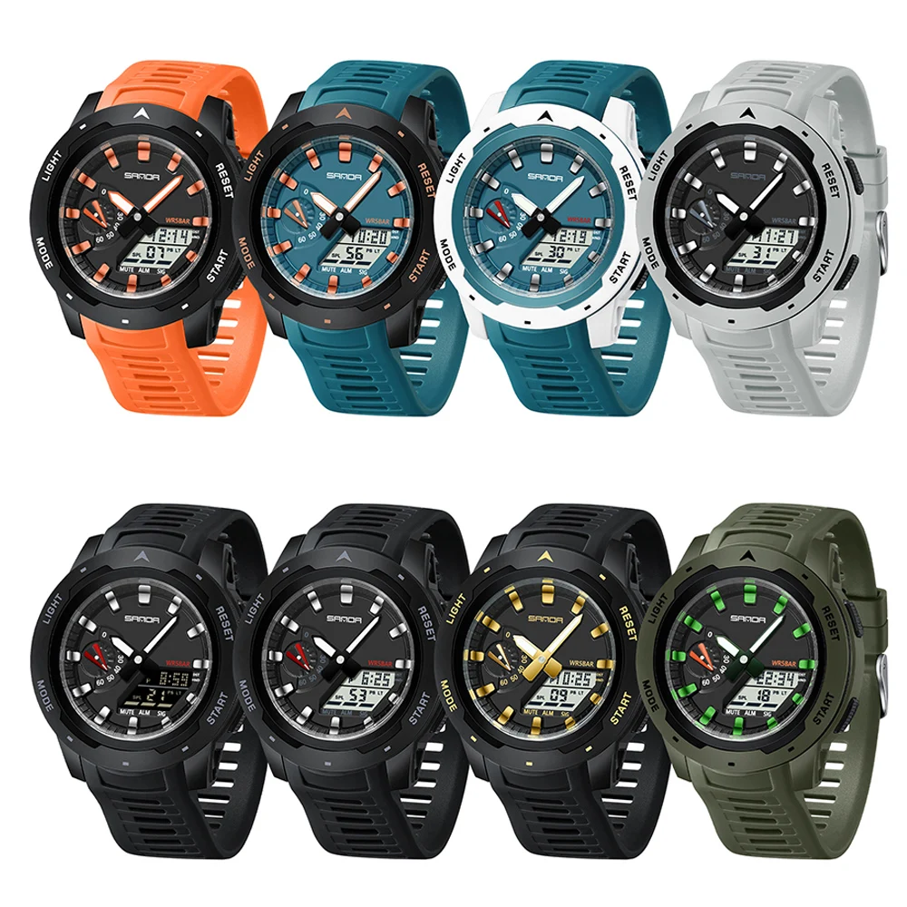 SANDA New Fashion Outdoor Sport Watches Man LED Digital Military Style Watch 5ATM Waterproof Men Dual Display Quartz Wristwatch