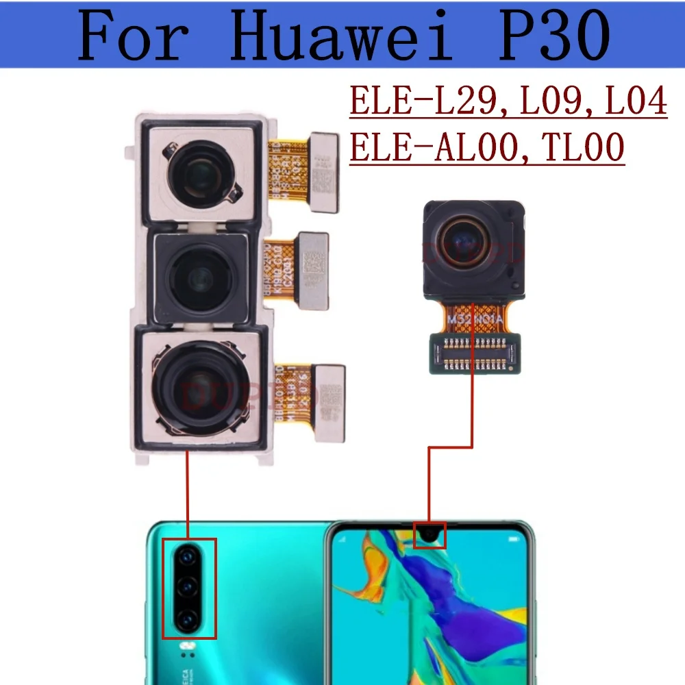 Original For Huawei P30 ELE-AL00 -TL00 Front Rear View Back Camera Frontal Main Facing Small Camera Module Flex Replacement Part