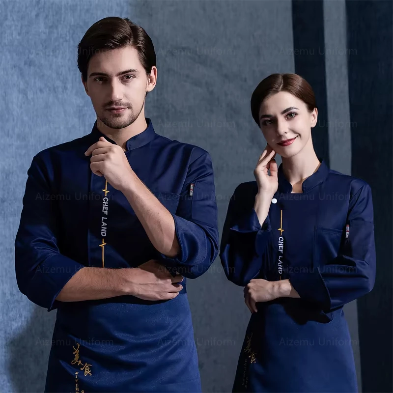 Tay Dài Đầu Bếp Áo Bếp Đầu Bếp Nhà Hàng Phục Tùy Chỉnh Logo Áo Sơ Mi Dịch Vụ Làm Bánh Thoáng Khí Đầu Bếp Đầm Tạp Dề Trắng Nam