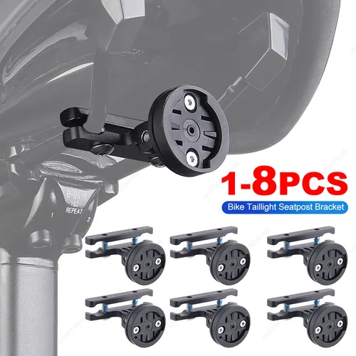 Imagen 2 del producto 1-8 Uds soporte de tija de sillín de luz trasera de bicicleta 180 ° Luz trasera de bicicleta de ángulo ajustable, soporte de sillín de aleación para radar Garmin Varia