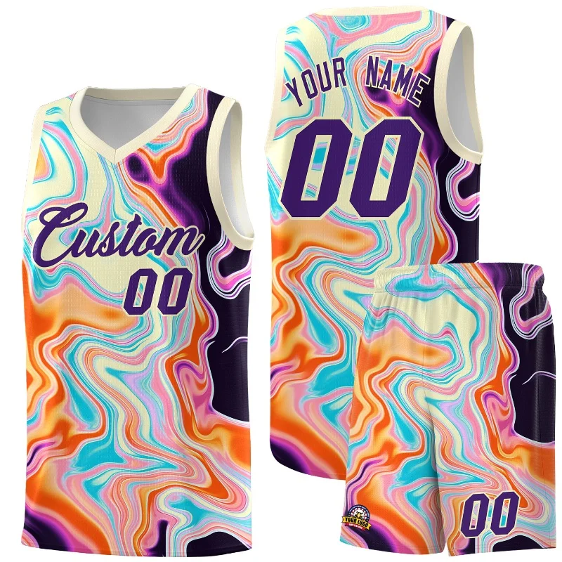 Customized Name Number Pattern Men's Tank Top Color Striped Basketball Shirt Printed T-shirt Summer Sports V-neck Tank Top