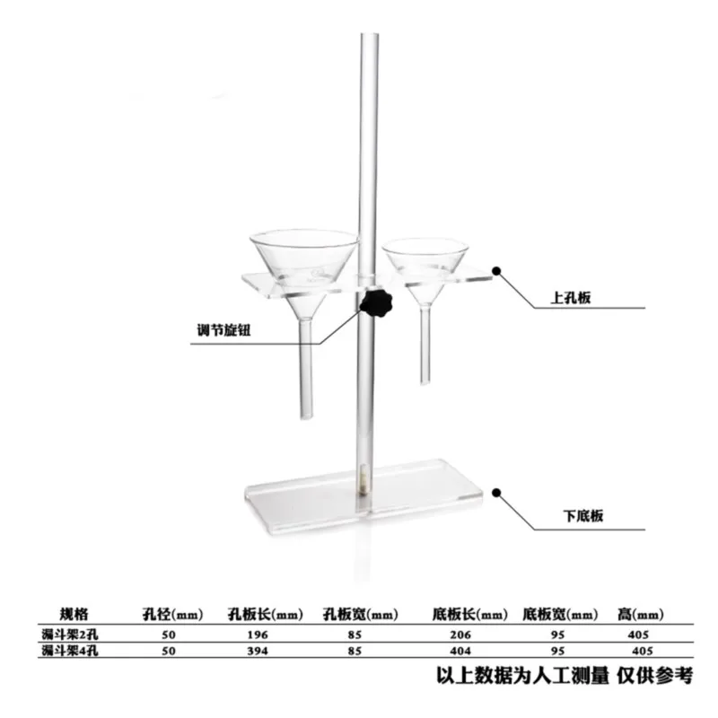 1 шт., треугольная воронка из органического стекла, подставка из ПММА, опорная стойка, лабораторные принадлежности, 2 отверстия или 4 отверстия, размер пор 60-90 мм