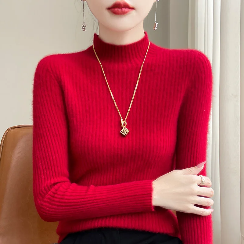 Cashmere sweater Women Half Turtleneck Sweater Knitted Soft Pullovers Cashmere Jumpers Basic Soft Sweaters Women 2024 Autumn Win