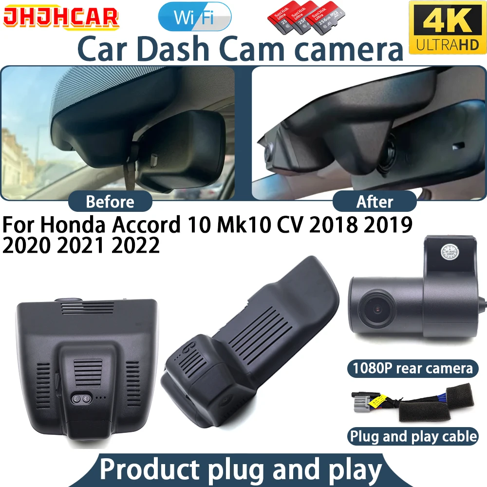 4K UHD Dash Cam For Honda Accord 10 Mk10 CV 2018 2019 2020 2021 2022 Plug And Play WiFi DVR Camera Video Recorder Angle Night