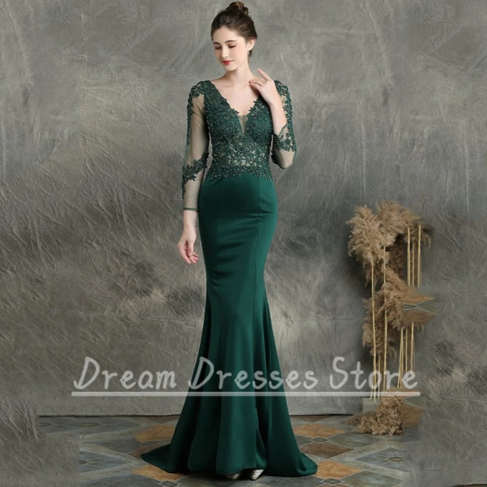 Klassisches schwarzes Kleid für die Brautmutter mit Applikationen, elegantes V-Ausschnitt, maßgeschneidertes Meerjungfrau-Perlenkleid für Hochzeit, Party, Event, Gast