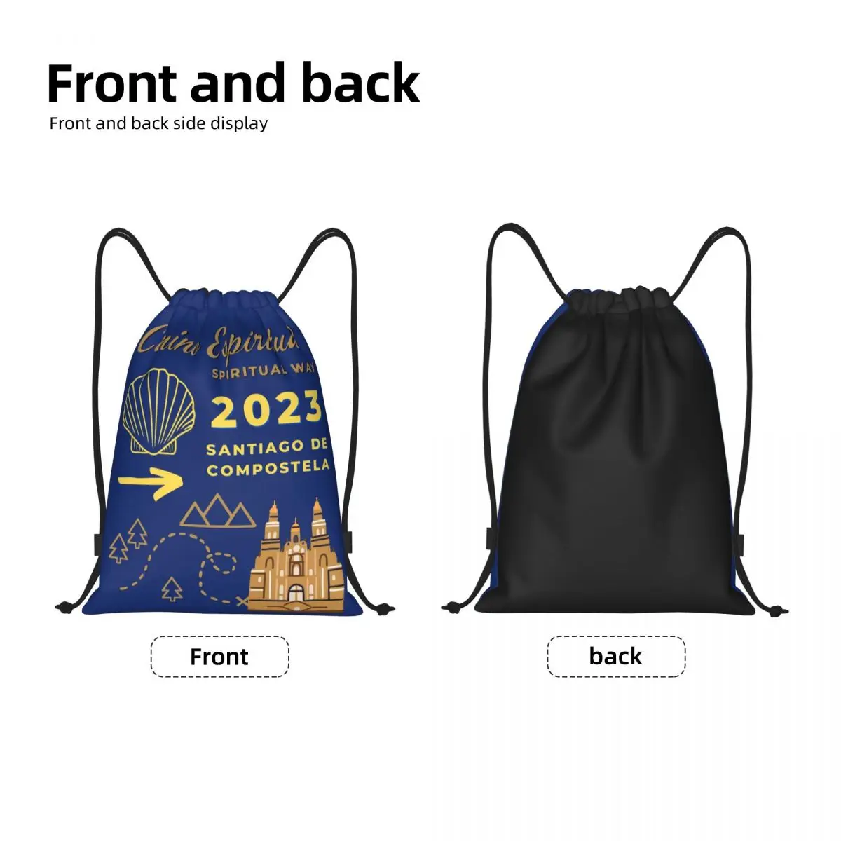 Custom Camino Espiritual Santiago De Compostela Spiritual Way Drawstring Bag for Shopping Yoga Backpacks Sports Gym Sackpack