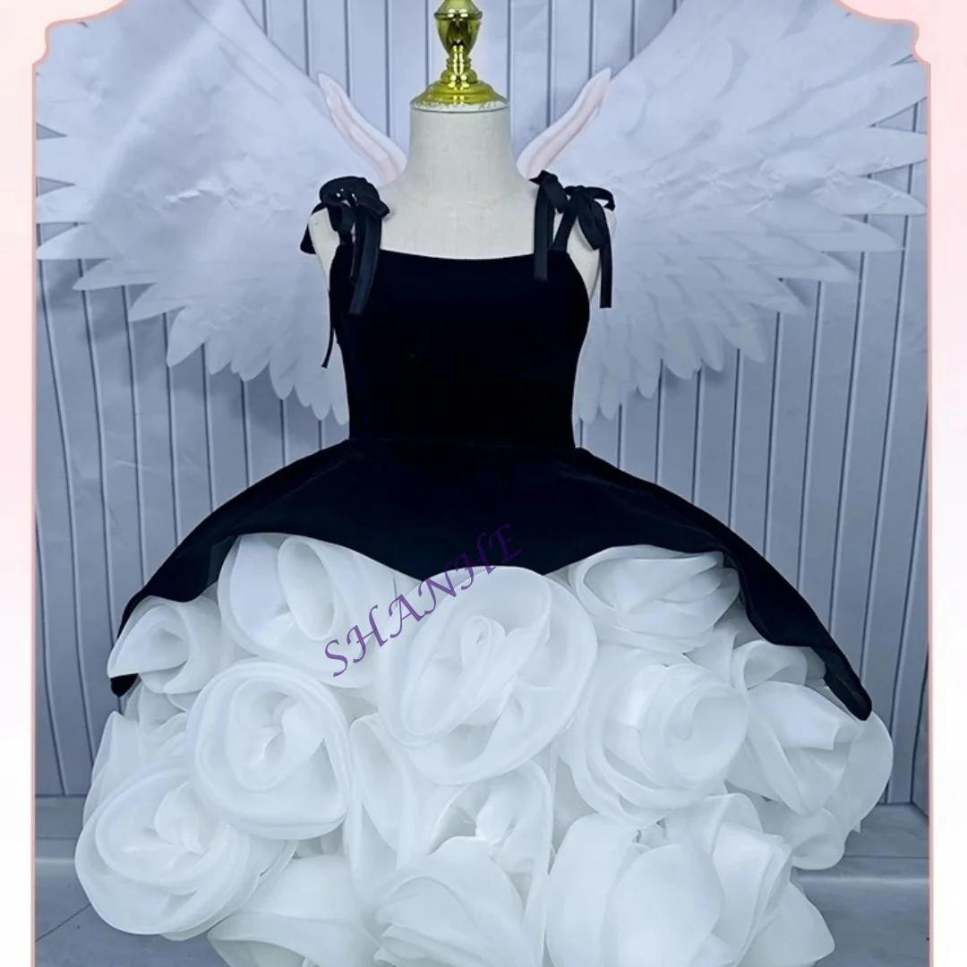 

Customized3D Floral Princess Gown Clothes Party Dress Vestido Children Black Vintage Girl Birthday Dresses Costume Pageant Outf