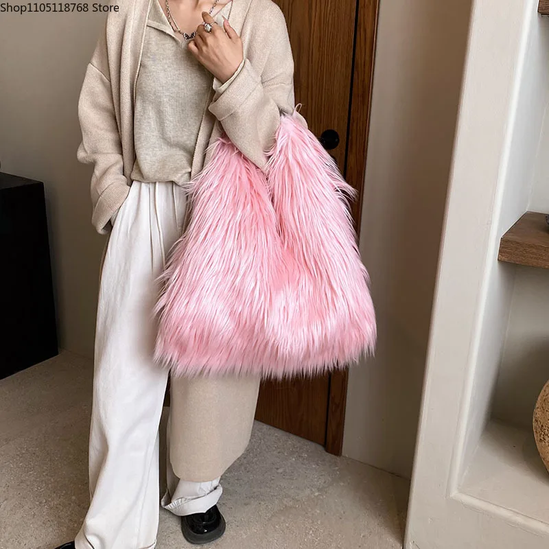 

Женская сумка через плечо, зимняя женская сумка через плечо из искусственного меха, длинная плюшевая большая вместительная пушистая роскошная дизайнерская сумка-тоут