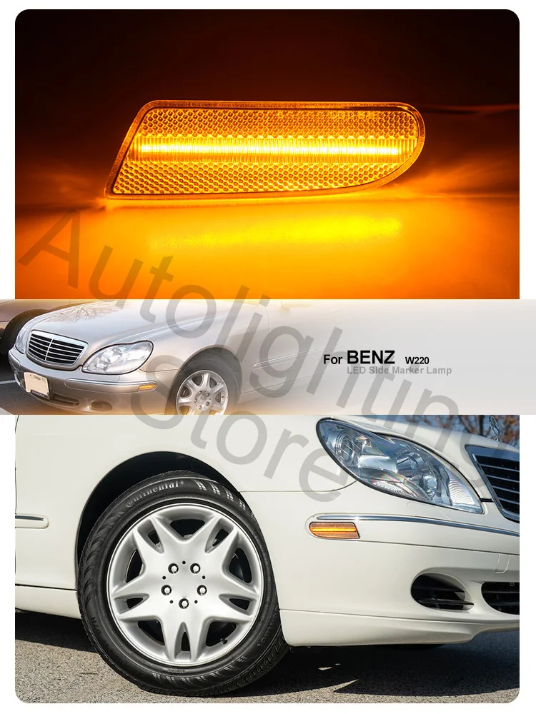 2X LED Fender Indicator Side Marker Blinker Turn Signal Side Repeater Lights for Mercedes Benz S-Class W220 2000 2001 2002-2006