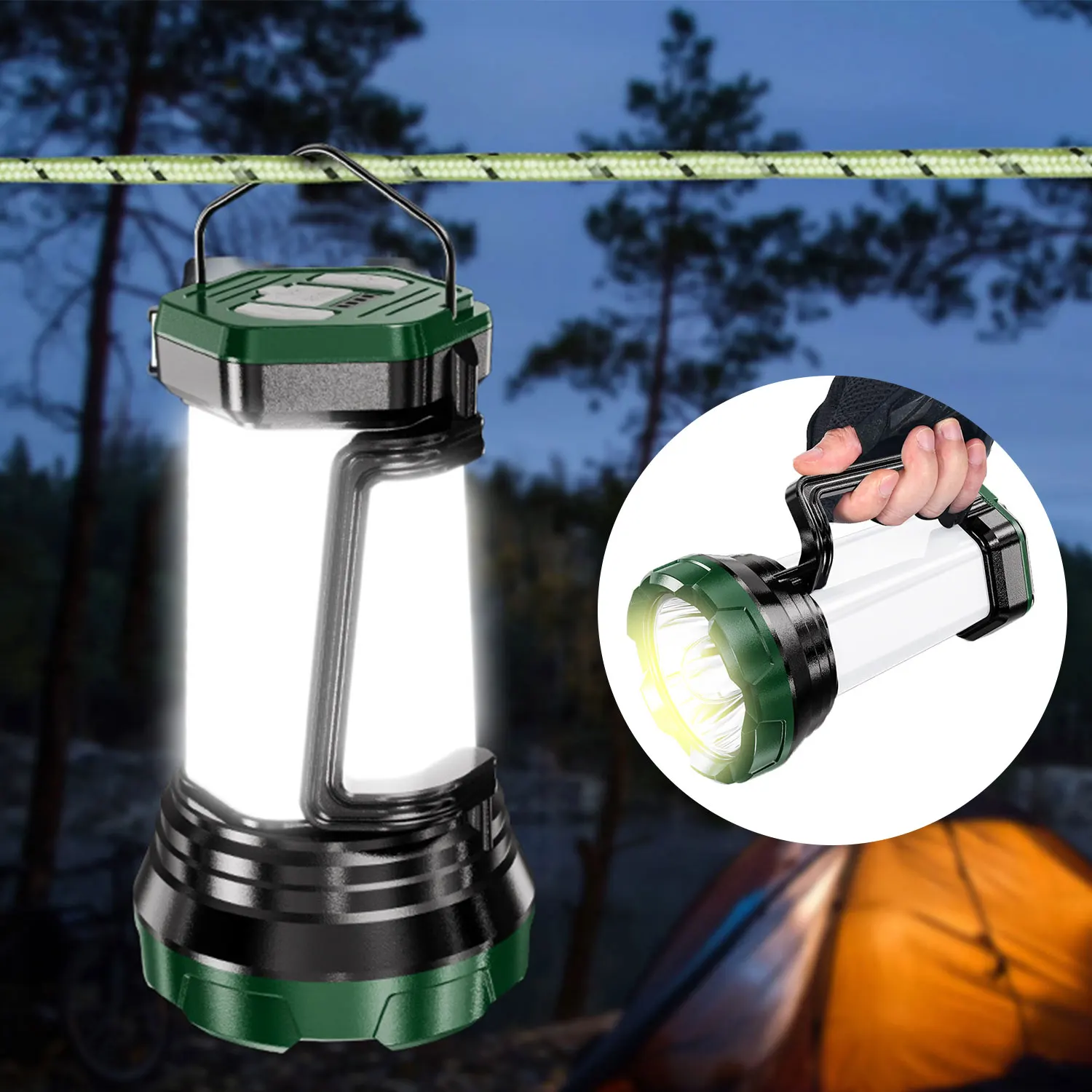 Portable LED Searchlight USB-C Rechargeable Flashlight Outdoor Waterproof Flood Light Output Emergency Camping Lantern Spotlight