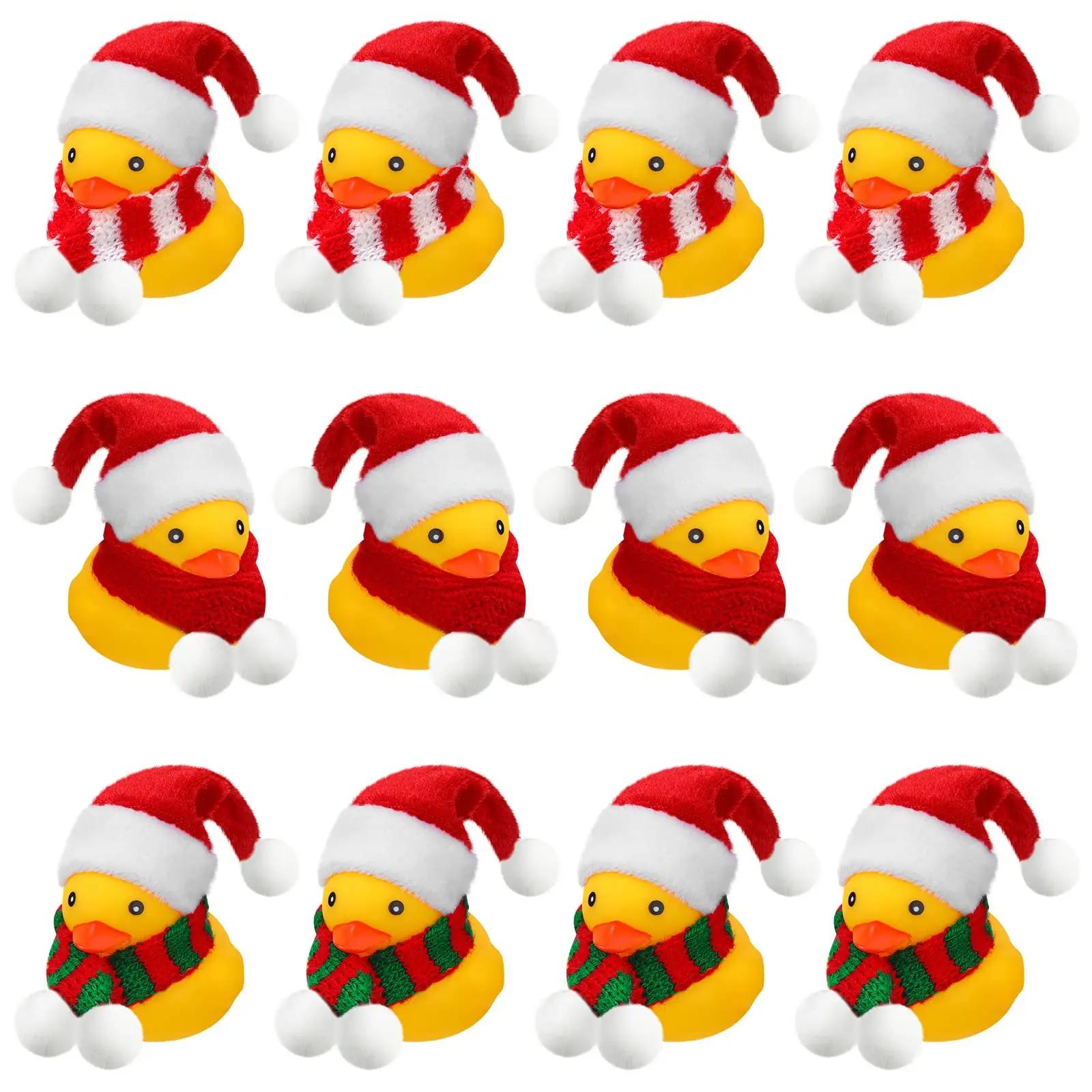 6/12 Pcs Christmas Mini Rubber Duckies in Bulk with Christmas Hats and Scarf Christmas Rubber Duckies for Christmas Party Winter