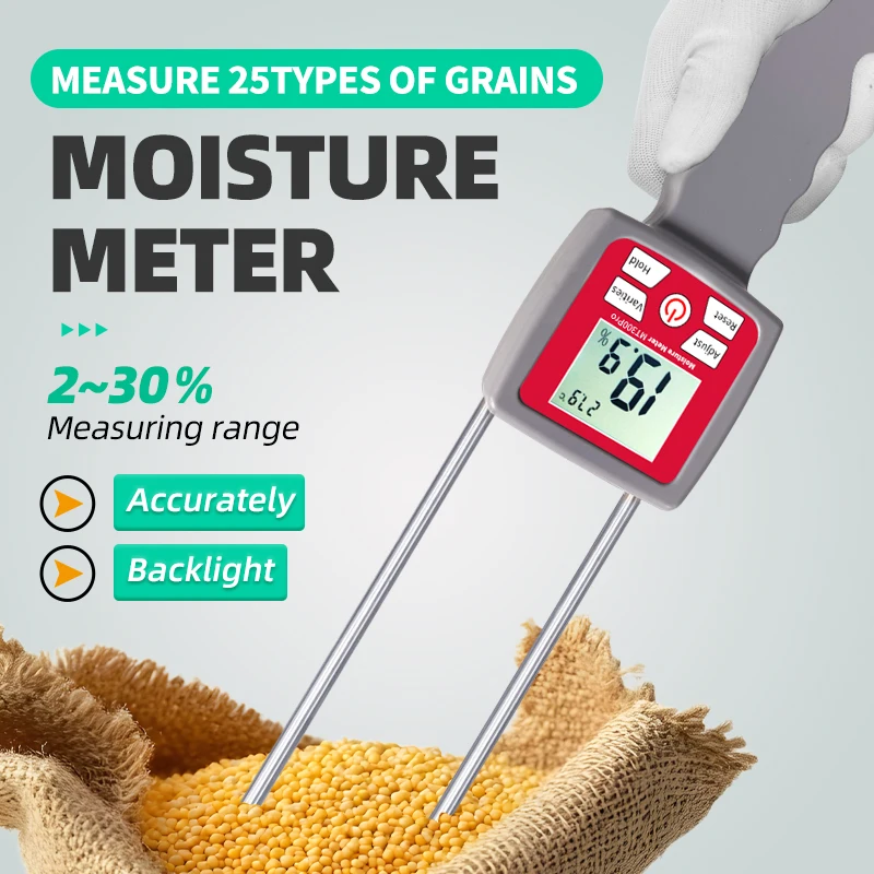 MT300Pro Portable Resistance-Based Thermo-Hygrometer Moisture Analyzer Tester 0.5% Accuracy 4xAA for Coffee Beans Maize