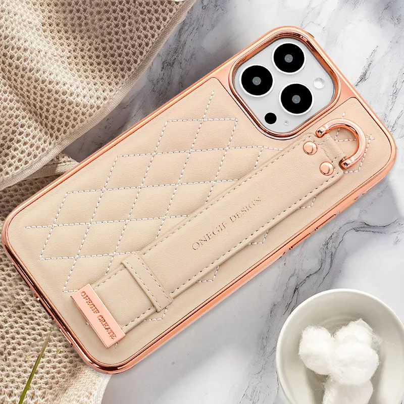 Fashionable Luxury Ring Wrist Strap Bracket Card Holder Wallet Phone Case for IPhone 17 16 Pro Max 15 14 13 12 Shockproof Cover