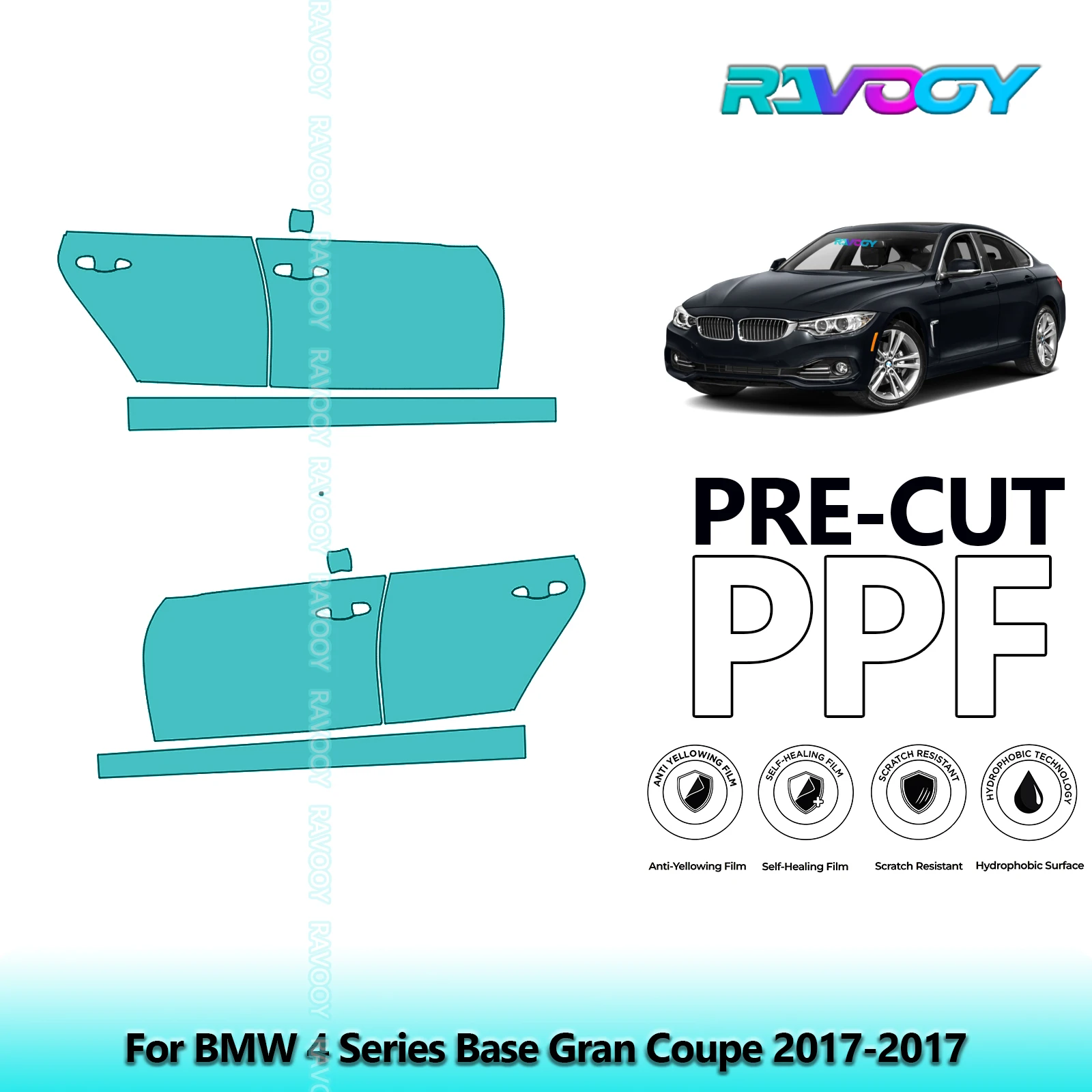 

For BMW 4 Series Base Gran Coupe 2017-2017 8.5mil Clear Matte Pre-Cut PPF Door & A/B Pillar Kit TPU Paint Protection Film Set