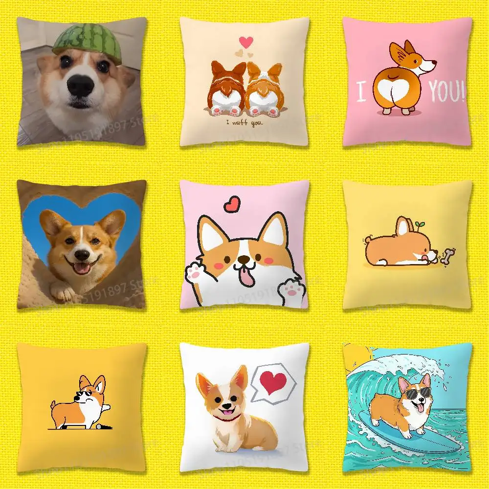 

Welsh Corgi Dog Puppy Throw Pillow Case For 50cm 40cm 55cm 45*45cm 30cm Square Bedroom Pillowcase Cover