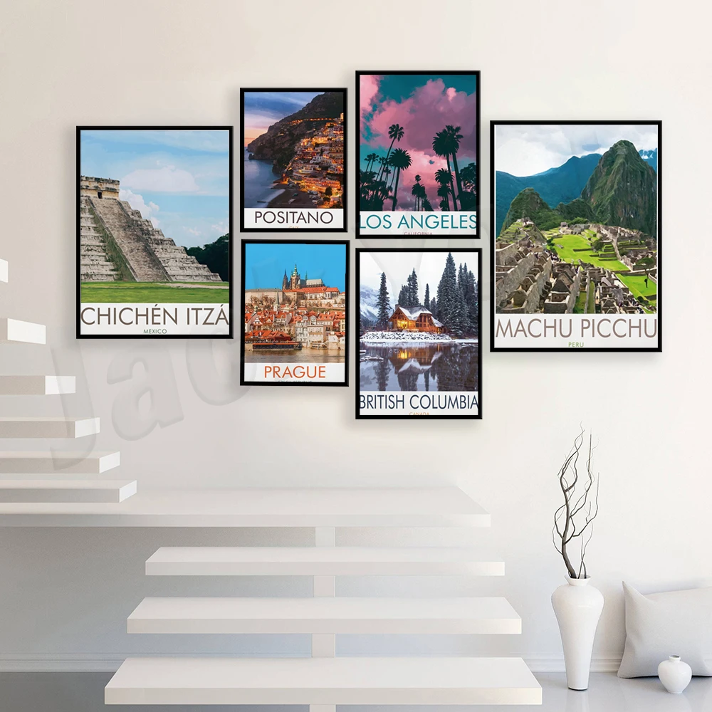 Peru, Jordan Petra, Chicago, Canada, California, Chichen Itza, Yucatan, Greece, Utah, Prague, Amalfi Coast, Europe travel poster