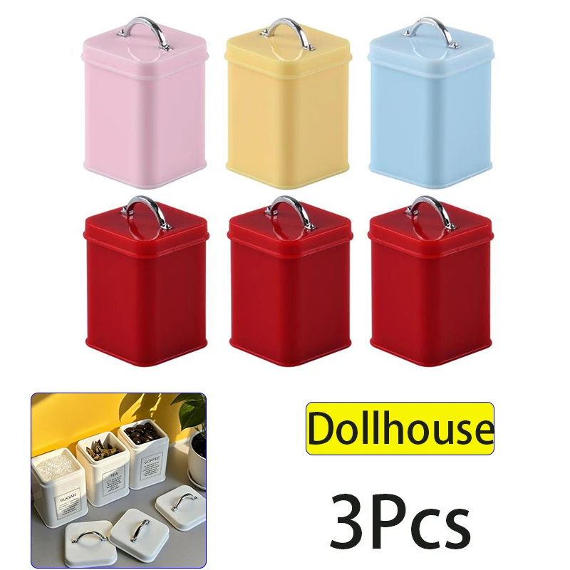 

3 шт., мини-кухонный контейнер для хранения, квадратный масштаб 1/6, миниатюрный кукольный домик, банка для кофейных зерен, аксессуары для кукол, игрушки