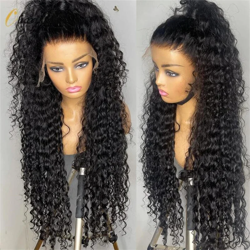 Perruque Lace Front Wig sans colle bouclée crépue noire naturelle, 26 pouces de long, pre-plucked, avec baby hair, densité 180, 03/Wear, pour femmes