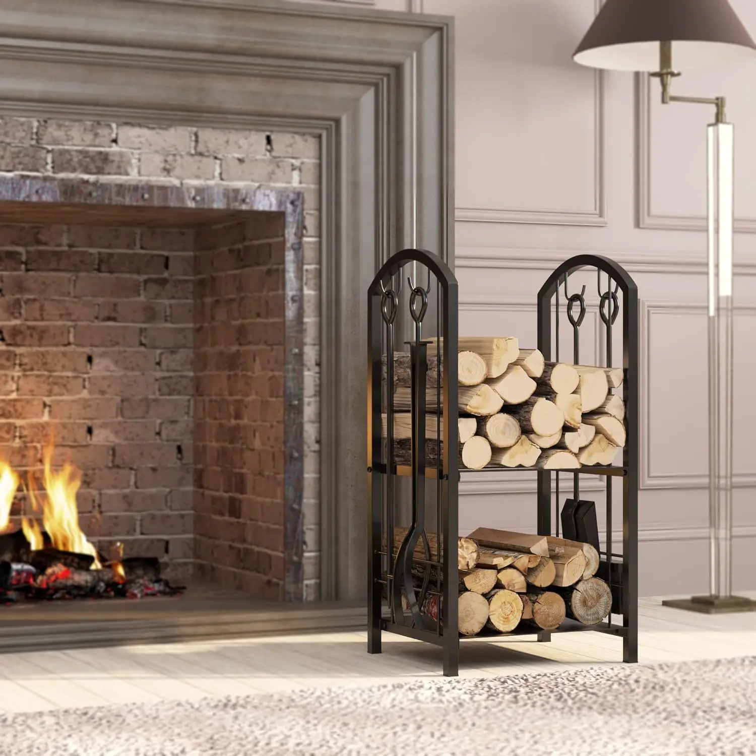Fireplace Firewood Log Rack Storage Log Rack with Tool Set Fireplace Rack Storage Stacking