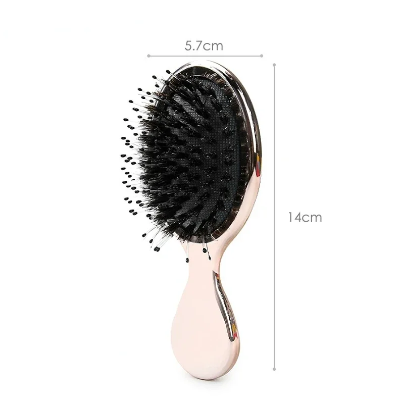 Mini escova oval de cabelo para mulheres, cor dourada e prateada, antiestática, cabeleireiro, pente de massagem, menina