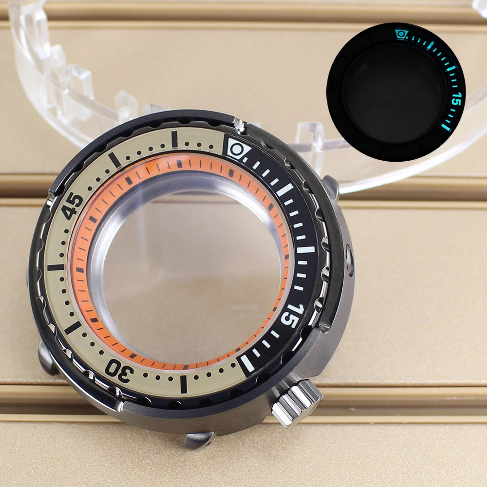 

20ATM Waterproof 47mm Gun Color Watch Case Luminous Bezel Insert For Seiko NH35 NH36 NH38/34 Movement Tuna Canned Watch Mod Part
